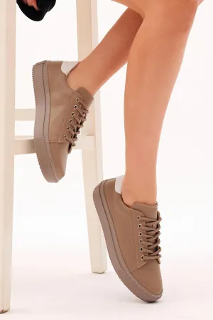 Women's Brown Comfortable Fit Lambskin Lace-up Sneaker