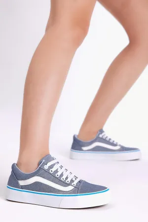 Women's Denim Blue Comfortable Fit Lace Up Sneaker