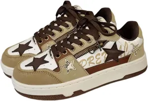 Women's Fashion Star Sneaker Lace Up Sporty Sneakers for Women Comfortable Walking Shoes Casual Skate Shoes Low Top Tennis Shoes
