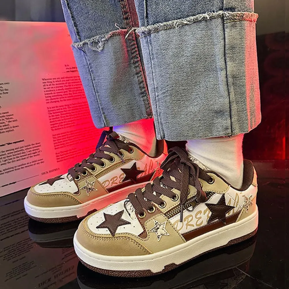 Women's Fashion Star Sneaker Lace Up Sporty Sneakers for Women Comfortable Walking Shoes Casual Skate Shoes Low Top Tennis Shoes