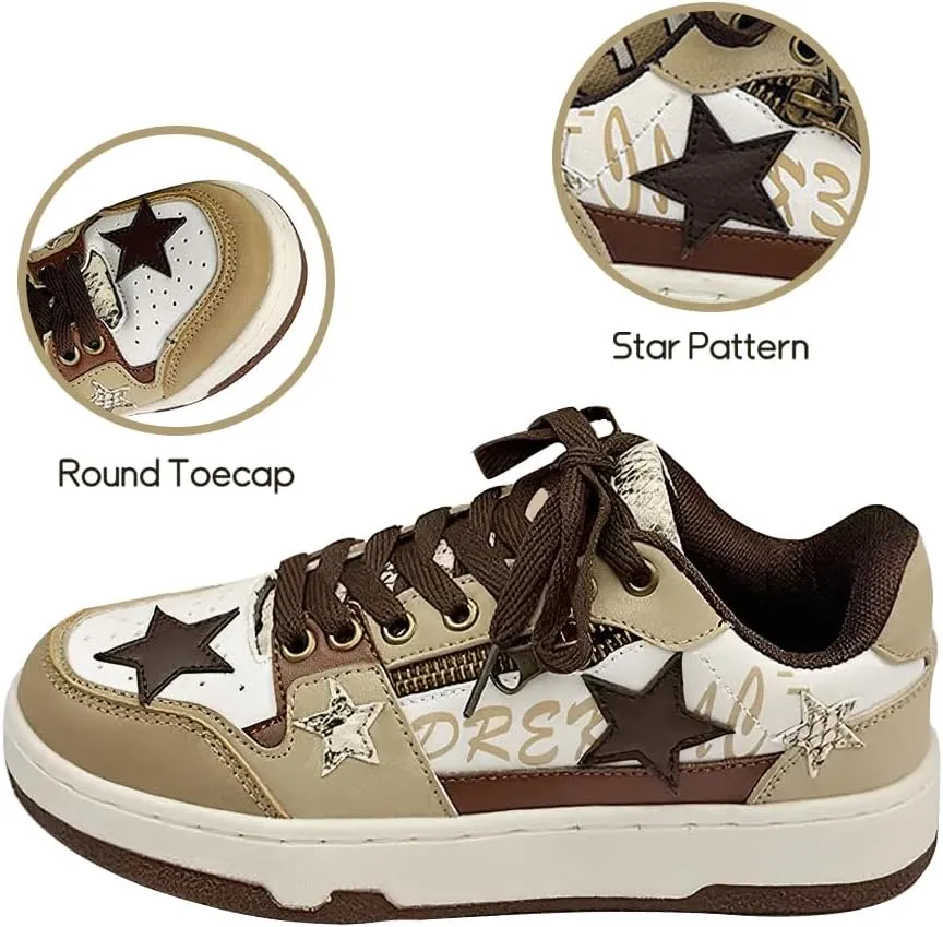 Women's Fashion Star Sneaker Lace Up Sporty Sneakers for Women Comfortable Walking Shoes Casual Skate Shoes Low Top Tennis Shoes