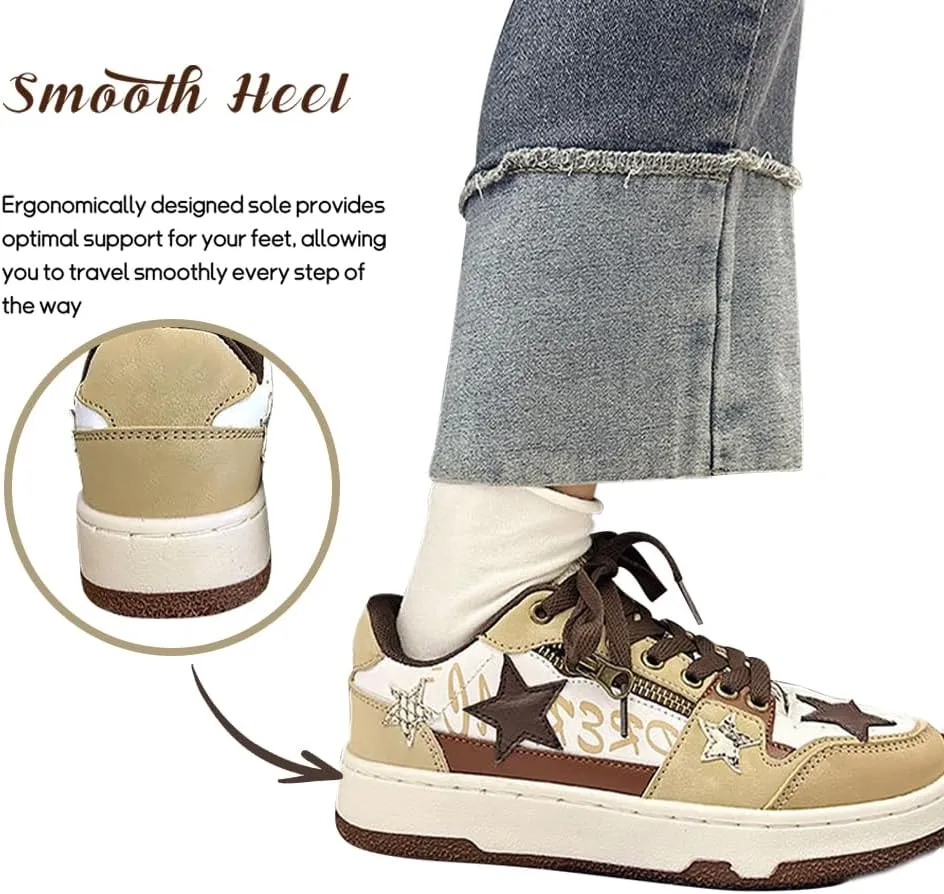 Women's Fashion Star Sneaker Lace Up Sporty Sneakers for Women Comfortable Walking Shoes Casual Skate Shoes Low Top Tennis Shoes