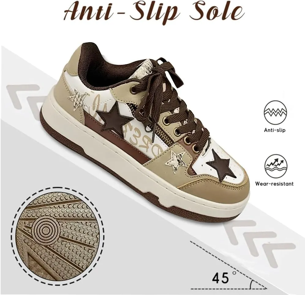 Women's Fashion Star Sneaker Lace Up Sporty Sneakers for Women Comfortable Walking Shoes Casual Skate Shoes Low Top Tennis Shoes