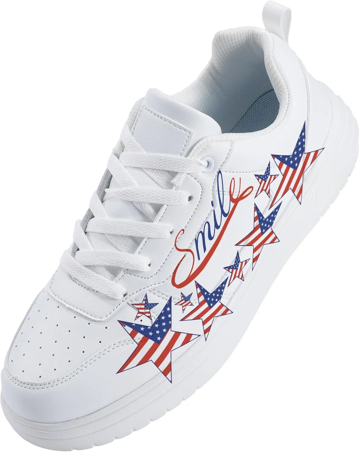 Women's Floral Walking Sneakers - Comfortable Lace-Up White Tennis Shoes with Sunflowers Prints