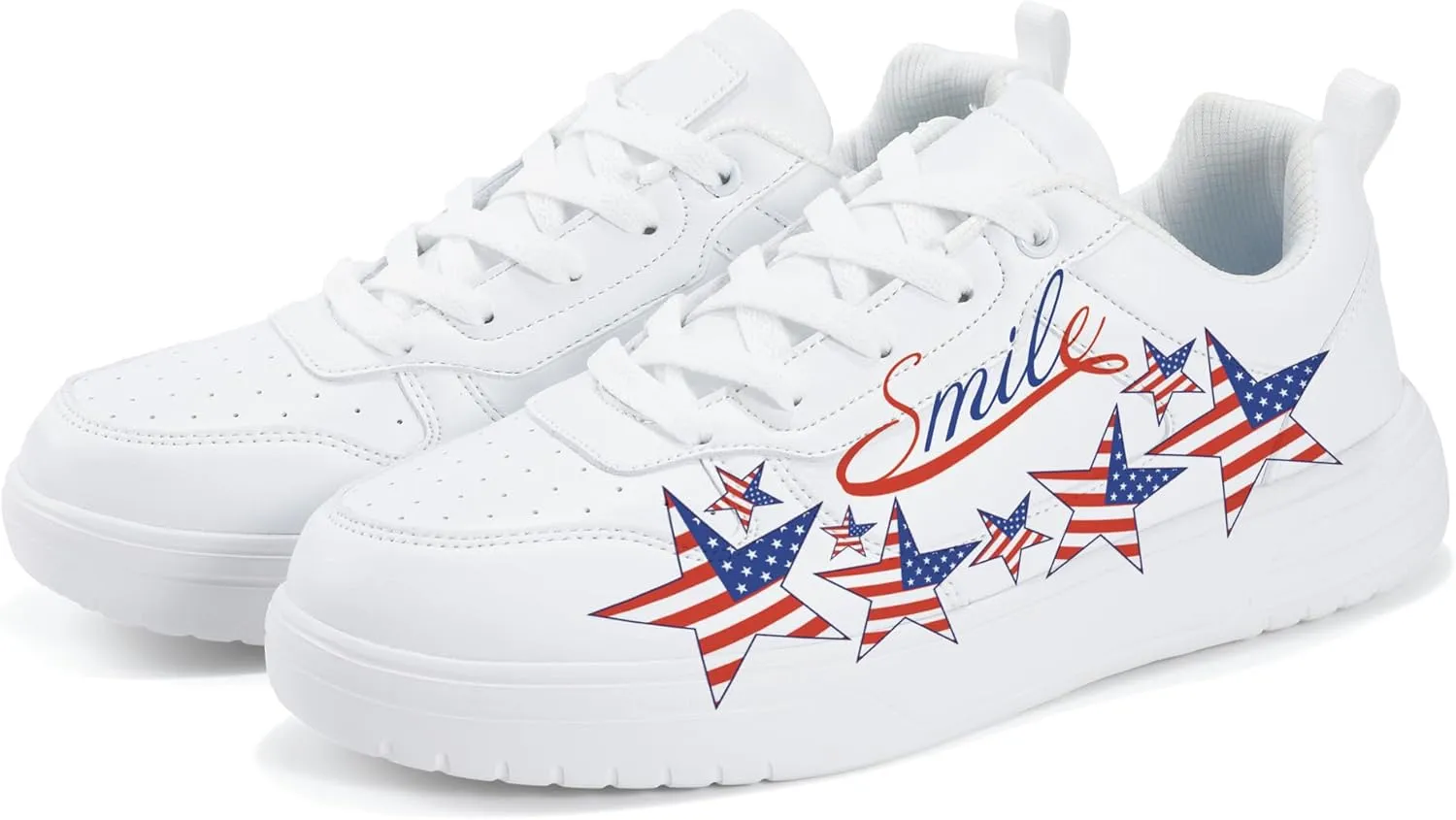 Women's Floral Walking Sneakers - Comfortable Lace-Up White Tennis Shoes with Sunflowers Prints