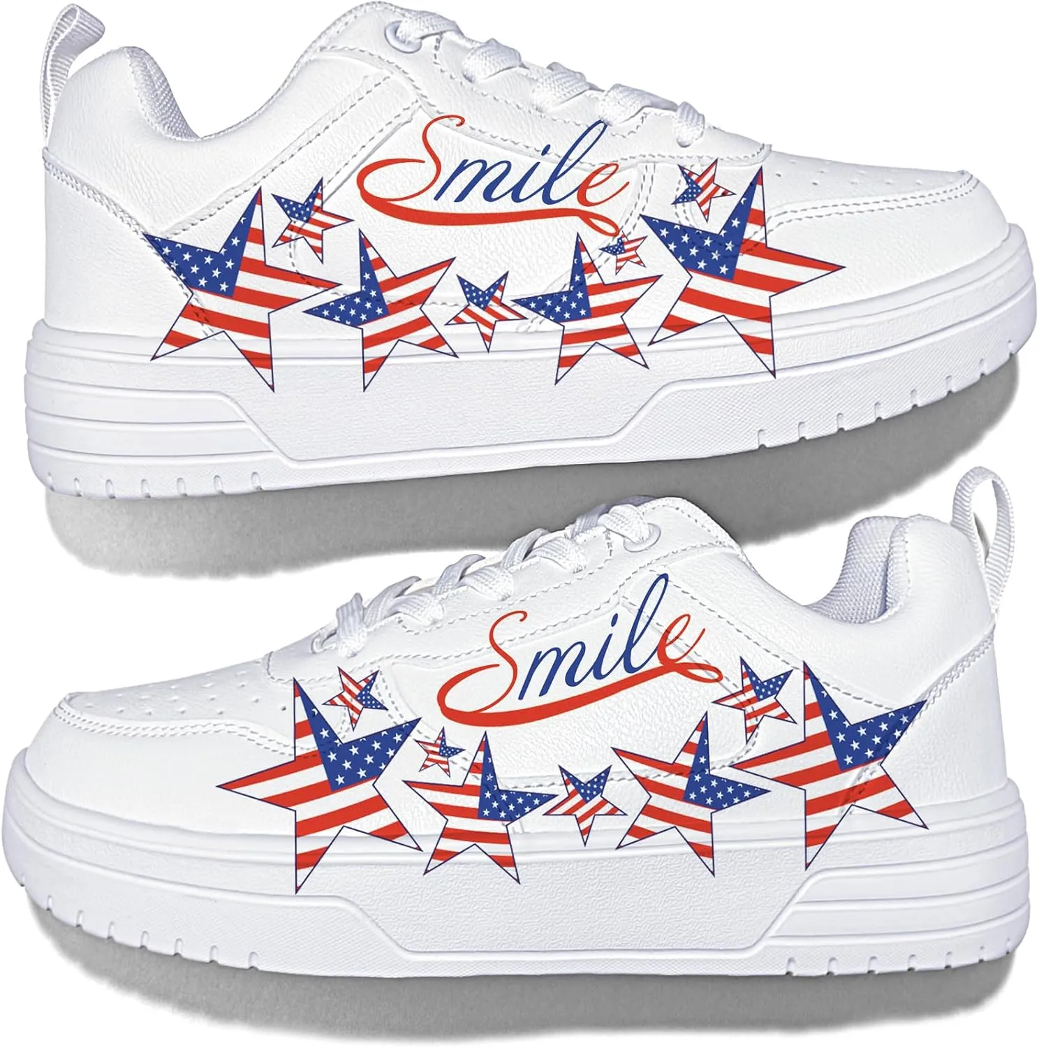 Women's Floral Walking Sneakers - Comfortable Lace-Up White Tennis Shoes with Sunflowers Prints