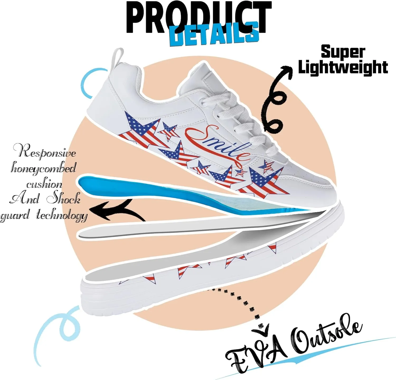 Women's Floral Walking Sneakers - Comfortable Lace-Up White Tennis Shoes with Sunflowers Prints