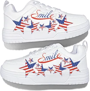 Women's Floral Walking Sneakers - Comfortable Lace-Up White Tennis Shoes with Sunflowers Prints
