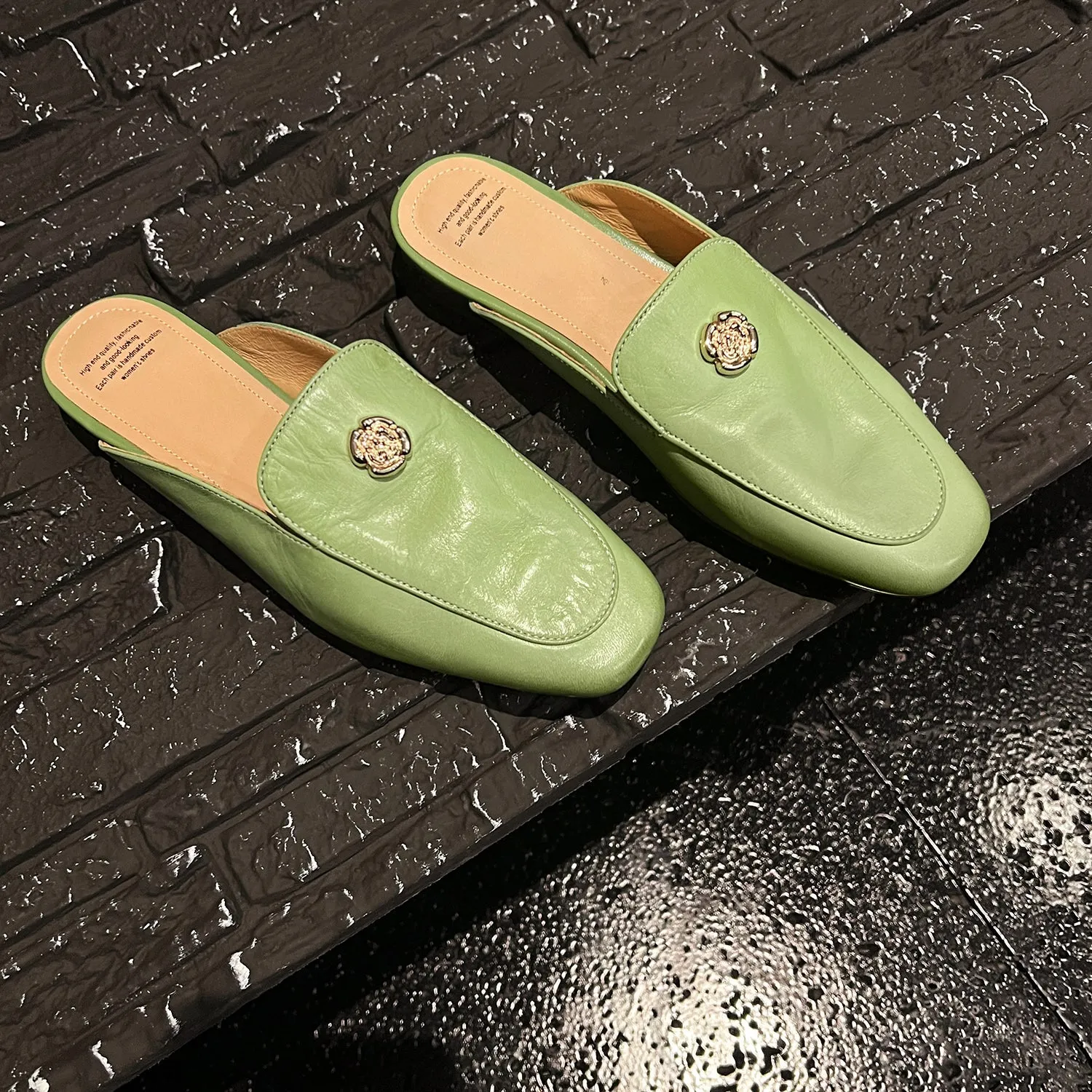 Women's Handmade Leather Flat Stylish Slip-on Mules for Summer