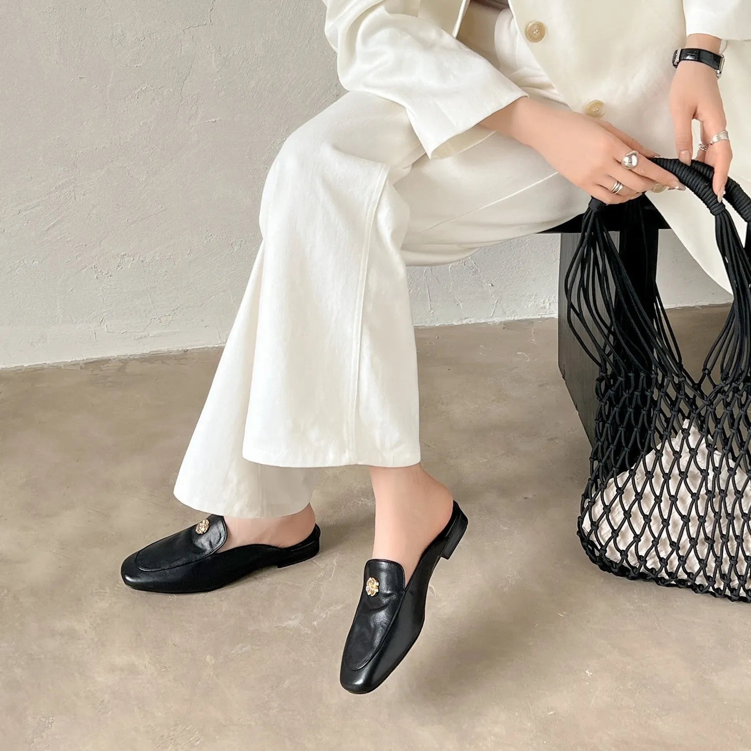 Women's Handmade Leather Flat Stylish Slip-on Mules for Summer