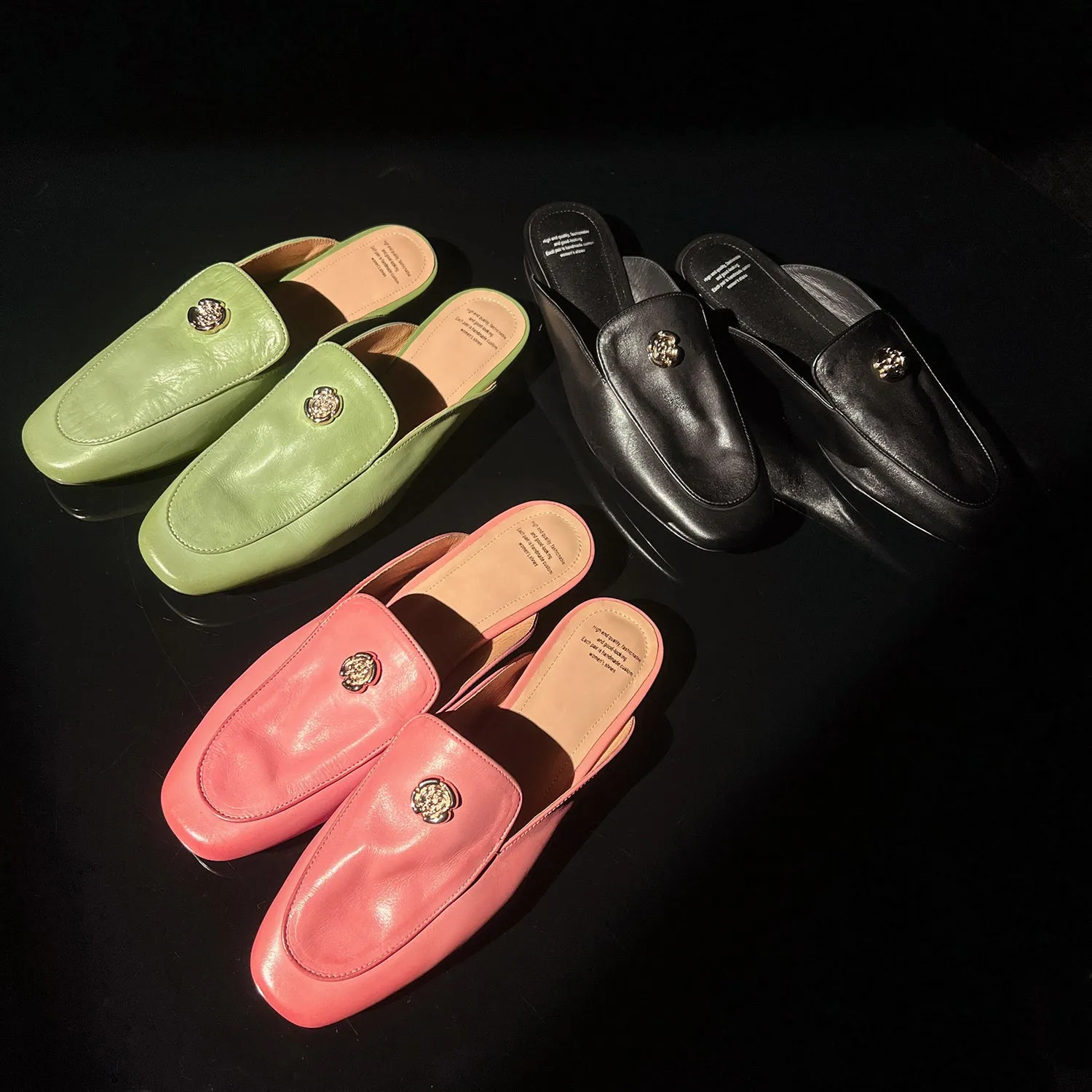 Women's Handmade Leather Flat Stylish Slip-on Mules for Summer
