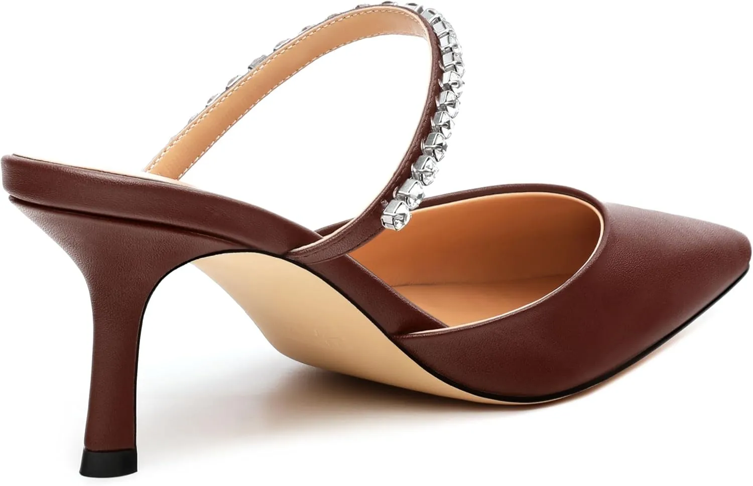 Women's Heeled Mules Rhinestone Strap Pointed Toe Pumps Stiletto Mid Heels Slip On Wedding Party Sandals for Women 2.5 Inch