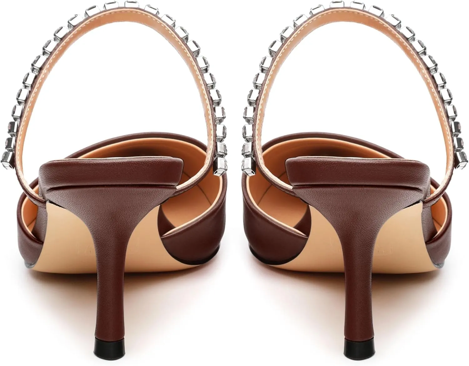 Women's Heeled Mules Rhinestone Strap Pointed Toe Pumps Stiletto Mid Heels Slip On Wedding Party Sandals for Women 2.5 Inch