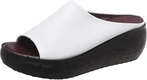 Women's Slip-On Platform Wedge High Heel Sandals Soft Lightweight Casual Open Toe Fish Mouth Summer Beach Walking Slippers