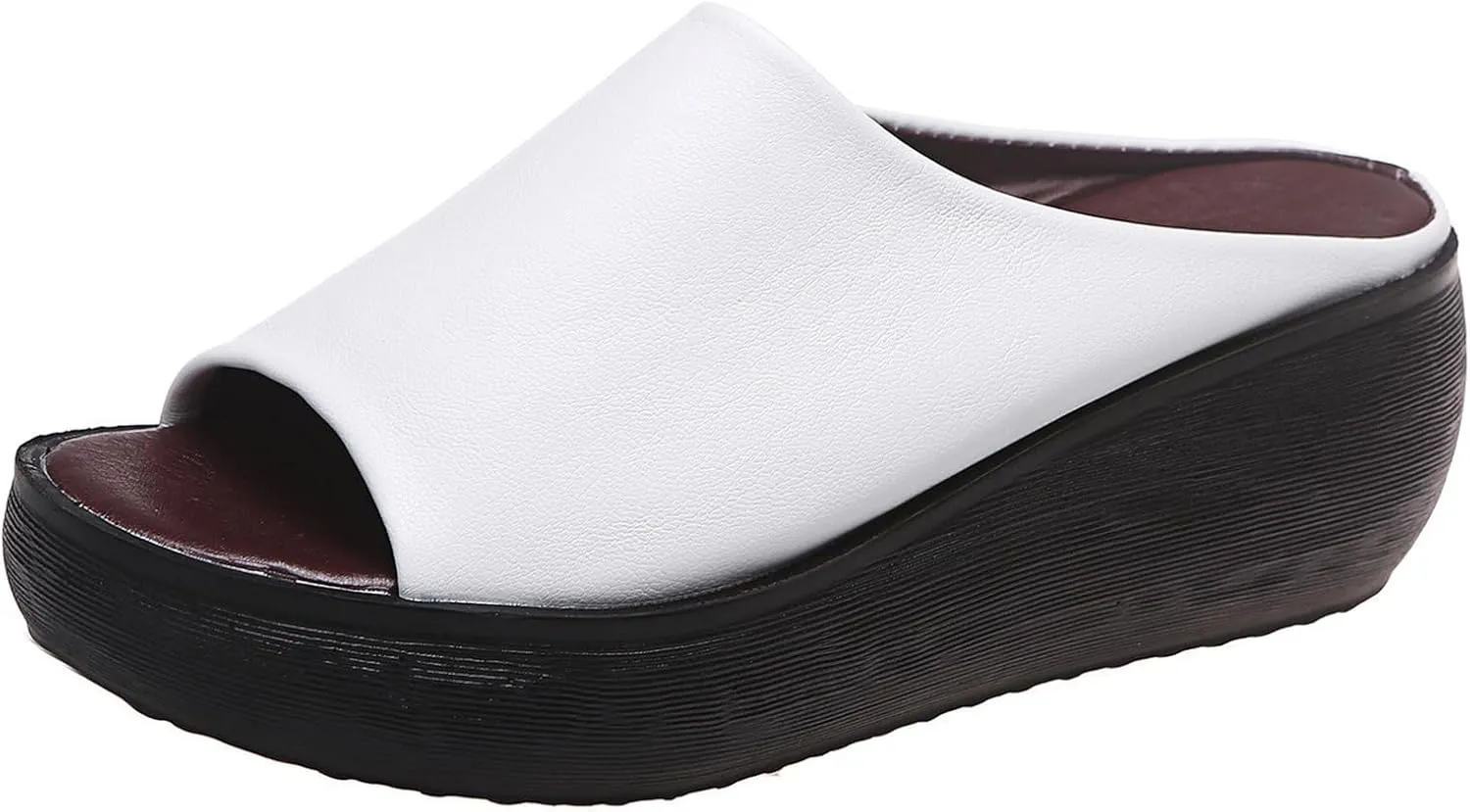 Women's Slip-On Platform Wedge High Heel Sandals Soft Lightweight Casual Open Toe Fish Mouth Summer Beach Walking Slippers