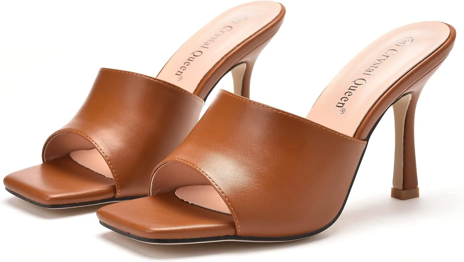 Women's Square Open Toe Heeled Sandals Slippers White Stiletto Heels Sandals Fashion Casual Peep Toe Slippers Slip On Mule Slide Sandal