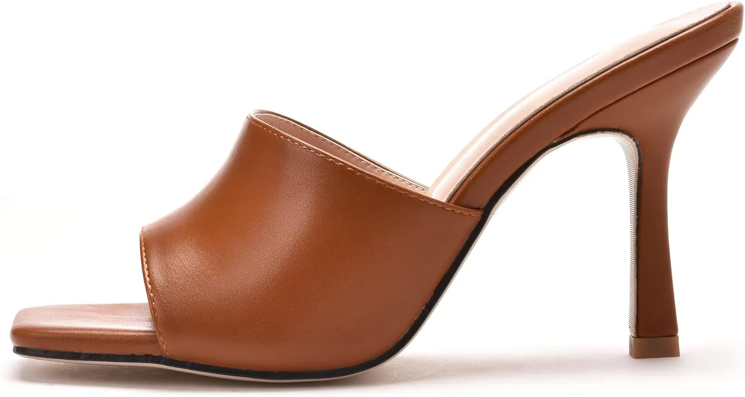 Women's Square Open Toe Heeled Sandals Slippers White Stiletto Heels Sandals Fashion Casual Peep Toe Slippers Slip On Mule Slide Sandal