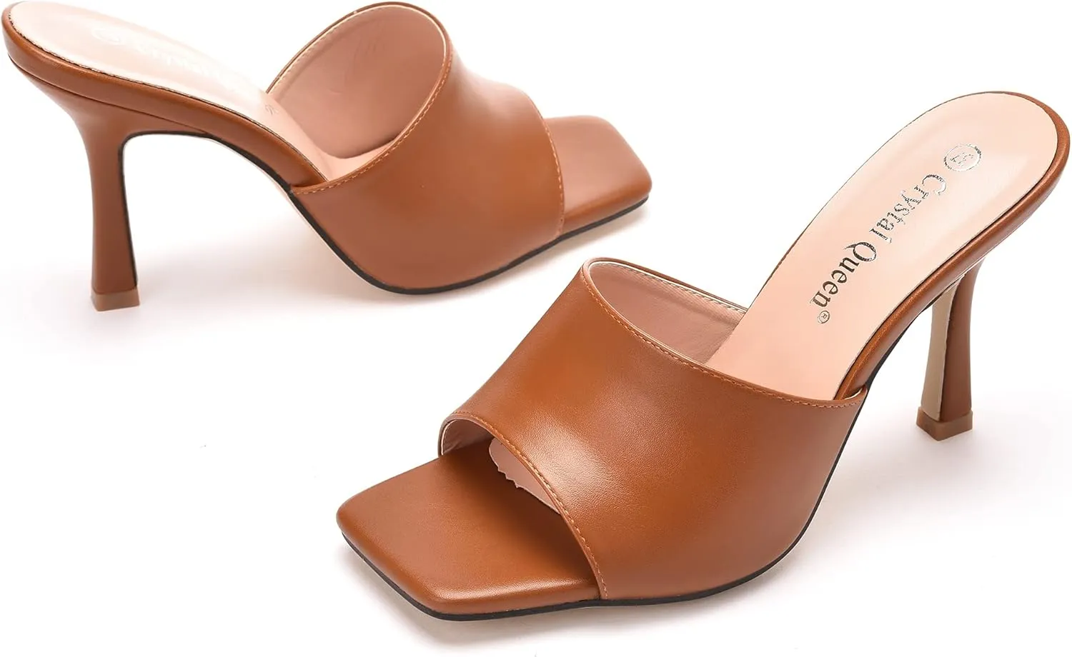 Women's Square Open Toe Heeled Sandals Slippers White Stiletto Heels Sandals Fashion Casual Peep Toe Slippers Slip On Mule Slide Sandal
