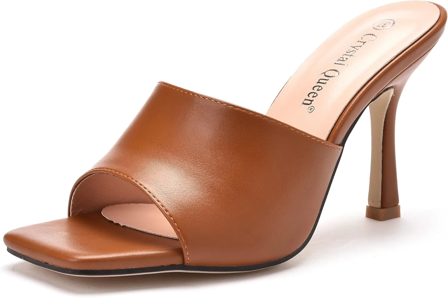 Women's Square Open Toe Heeled Sandals Slippers White Stiletto Heels Sandals Fashion Casual Peep Toe Slippers Slip On Mule Slide Sandal