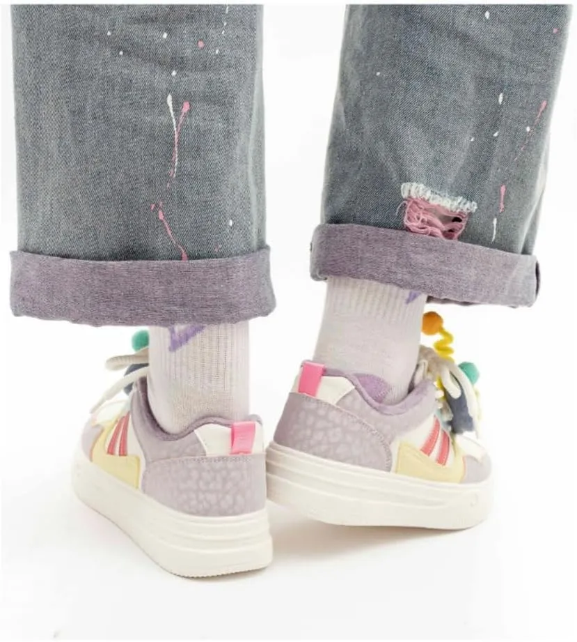 Women's Thick Sole Sneaker Velvet Sneaker Campus Style Sneaker Girls Campus Style Sneakers Thick Sole Fleece Lining Unique Trend Comfortable Warm Youthful Energy