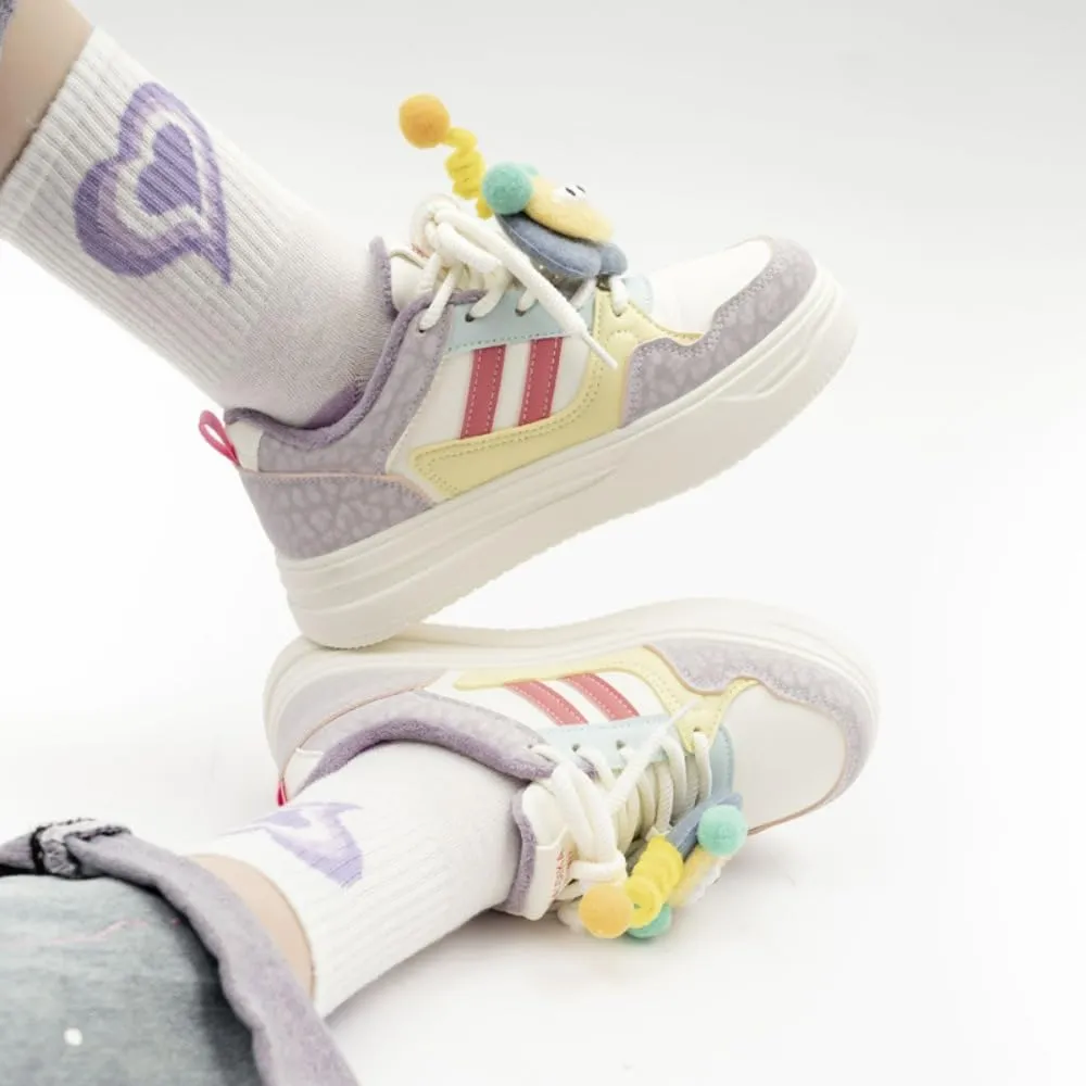 Women's Thick Sole Sneaker Velvet Sneaker Campus Style Sneaker Girls Campus Style Sneakers Thick Sole Fleece Lining Unique Trend Comfortable Warm Youthful Energy