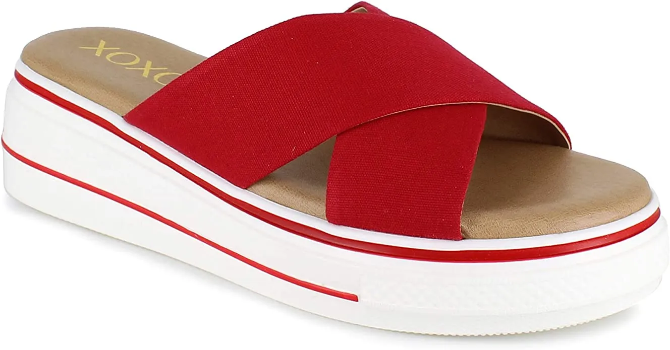 XOXO Women's OLEEN Sandal, RED, 7