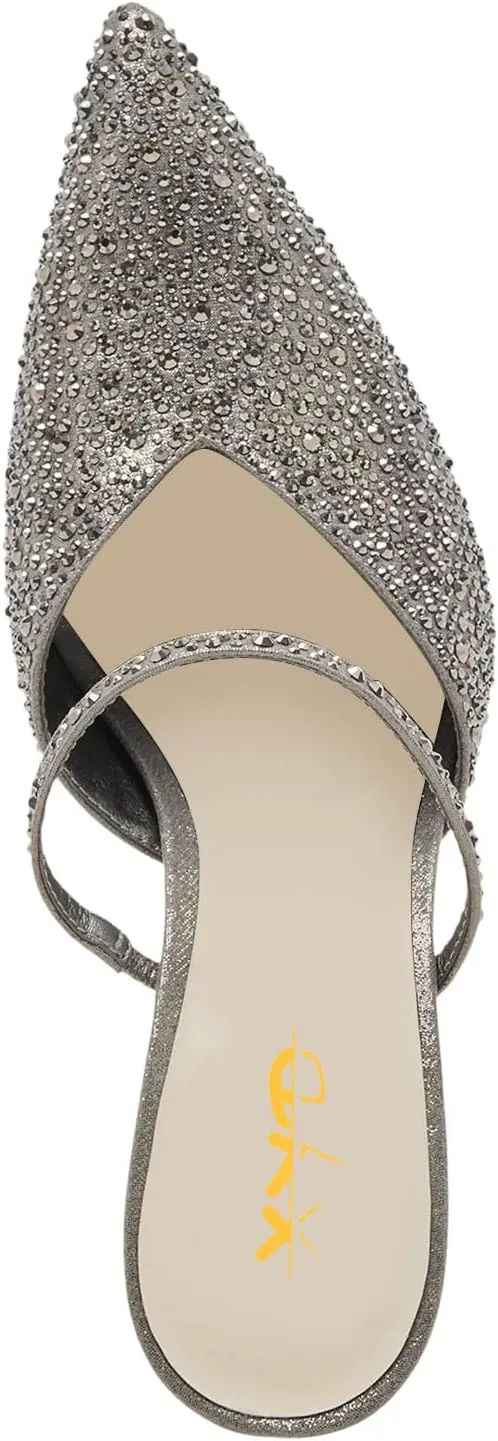 XYD Women Pointed Closed Toe Mules Single Strap Slip On Mid High Heels Sandals Stilettos Chic Ladies Spring Summer Dress Wedding Party Shoes