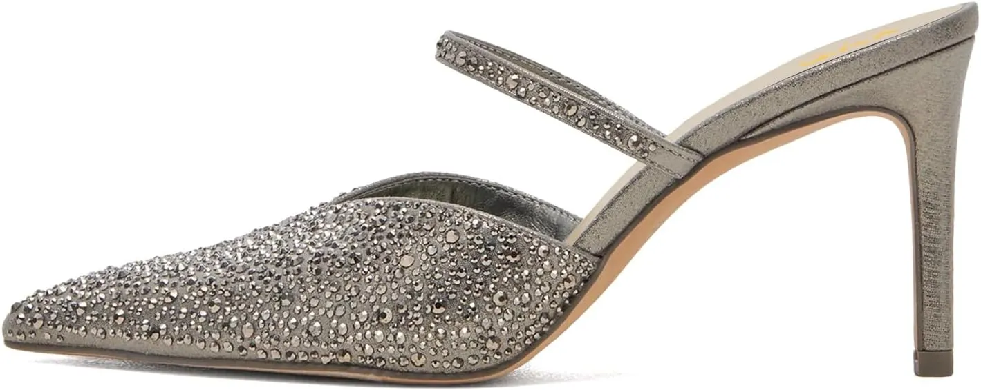 XYD Women Pointed Closed Toe Mules Single Strap Slip On Mid High Heels Sandals Stilettos Chic Ladies Spring Summer Dress Wedding Party Shoes