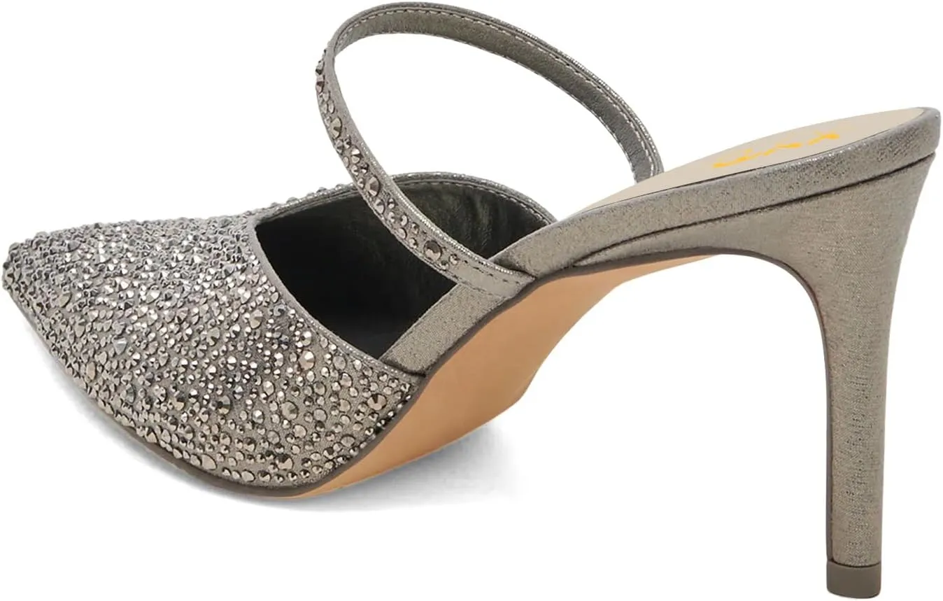 XYD Women Pointed Closed Toe Mules Single Strap Slip On Mid High Heels Sandals Stilettos Chic Ladies Spring Summer Dress Wedding Party Shoes