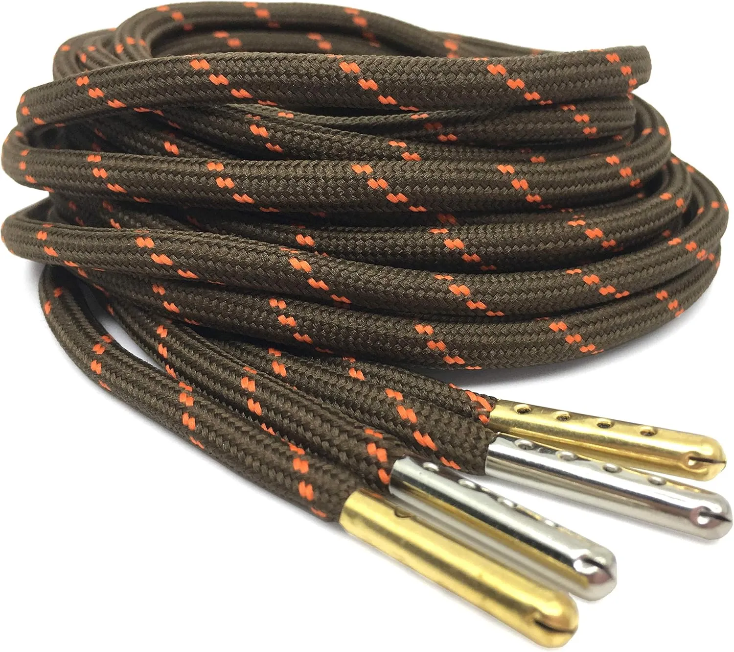 YJRVFINE 1/5" Thick Hiking Shoelaces with Metal Tips Round Boot Laces 2 Pair